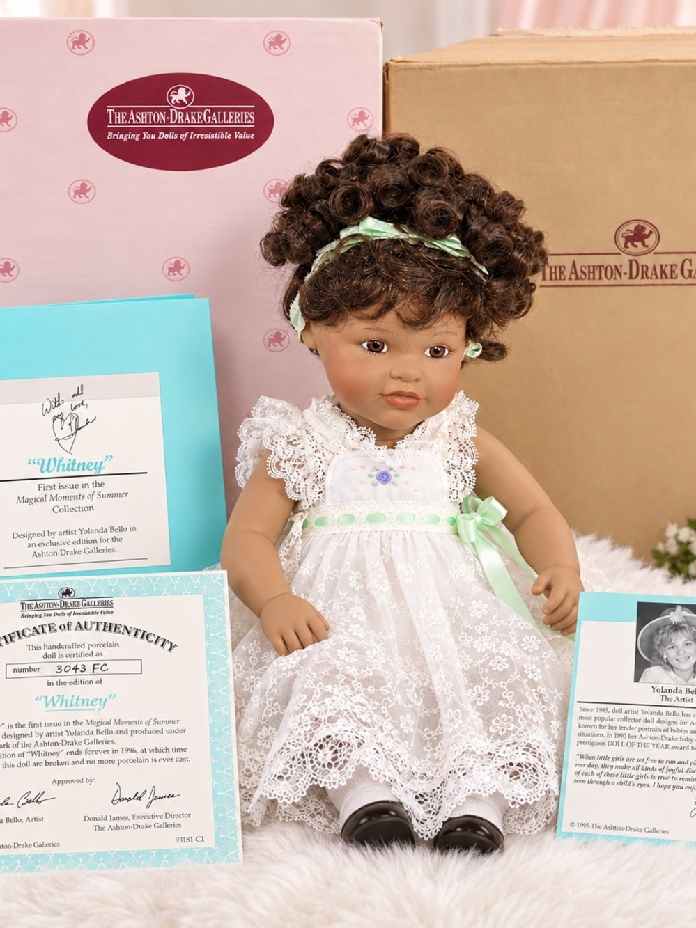 Ashton-Drake Whitney Yolanda Bello Porcelain Doll COA Box 1995 Vintage